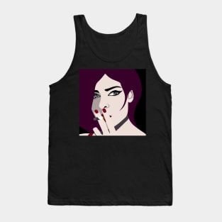 Pretty Punk Girl with Cig Smokey Eyes Red Lips Tank Top